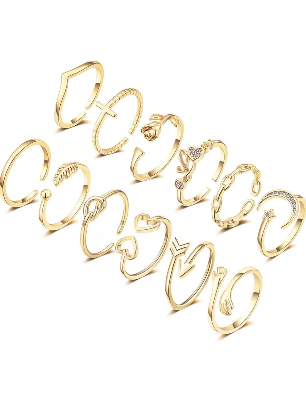 Gold Tone Women’s Midi Ring Set - 12 Piece Stackable Fashion Rings